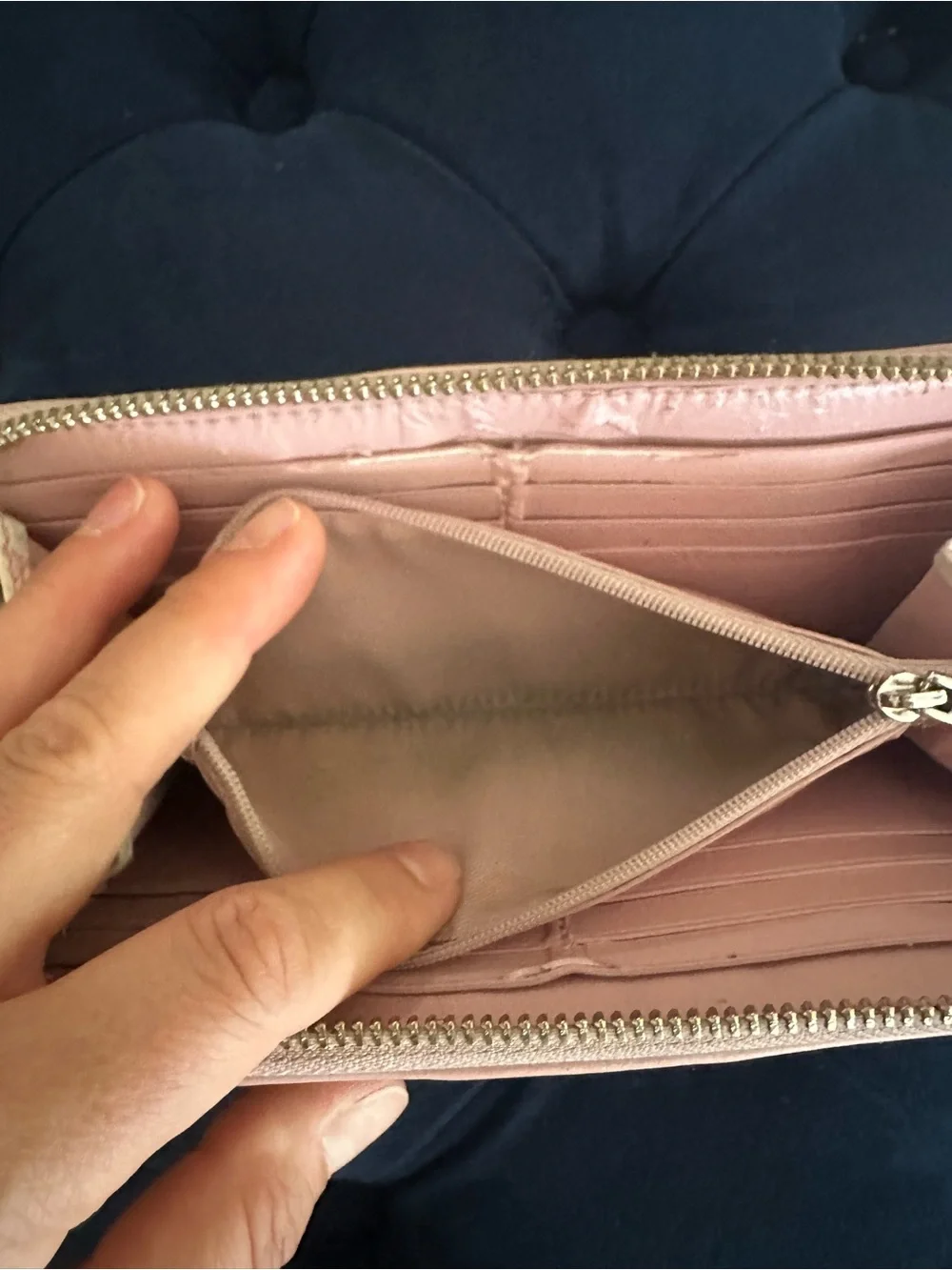 Coach Tan Signature Canvas Wallet with Pink Trim - Picture 5 of 10
